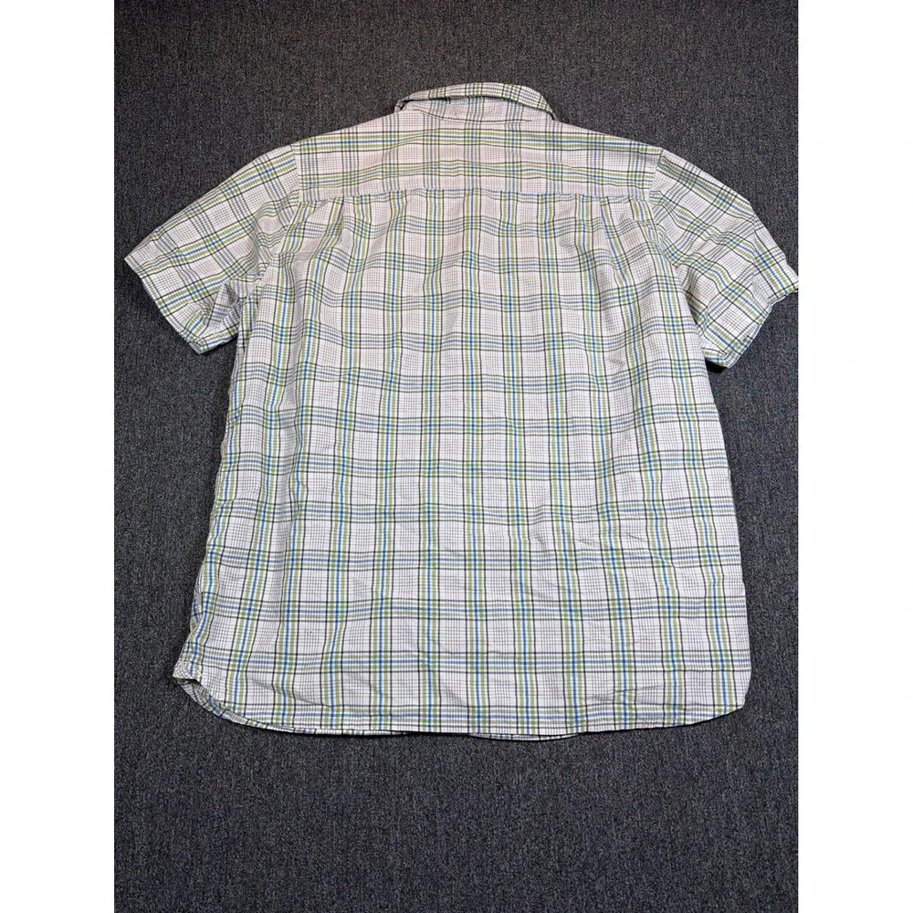 The North Face Mens XL Plaid Short Sleeve Button Up Hiking Shirt Green Blue